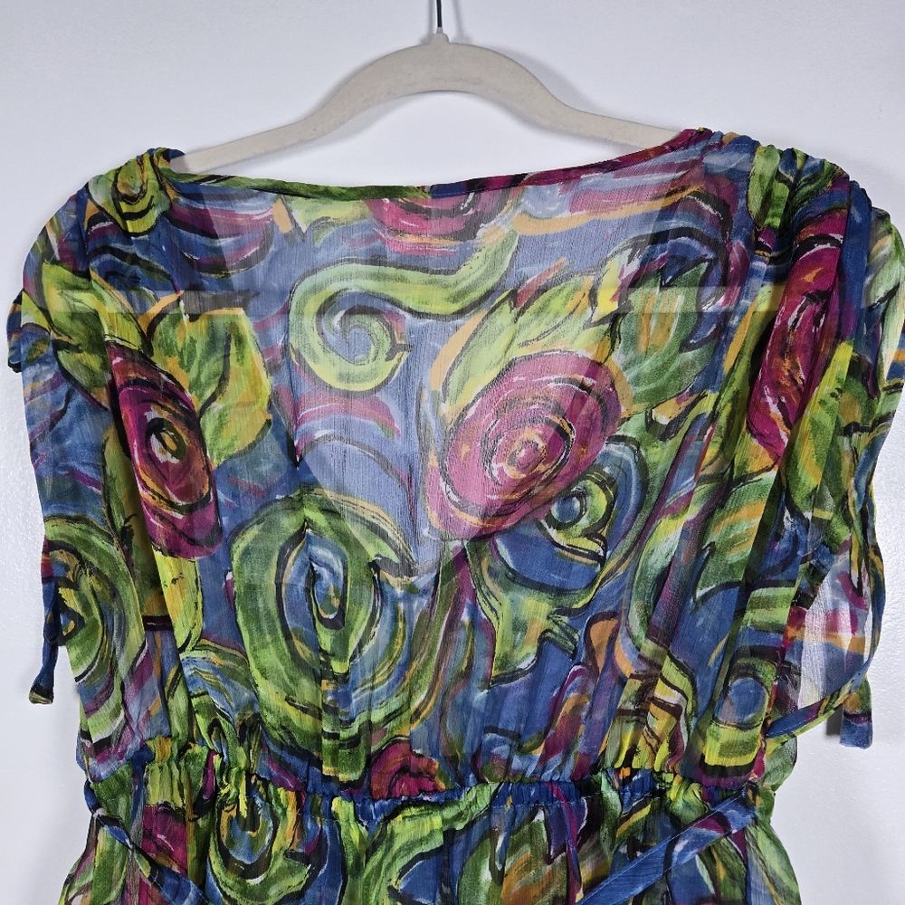 Vintage Avon Watercolor Floral Sheer Swimsuit Cover Up Dress Size Medium - Picture 9 of 13